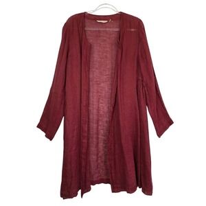 Soft Surroundings XL Cardigan Burgundy Red Linen Open Front Duster Long Sleeve